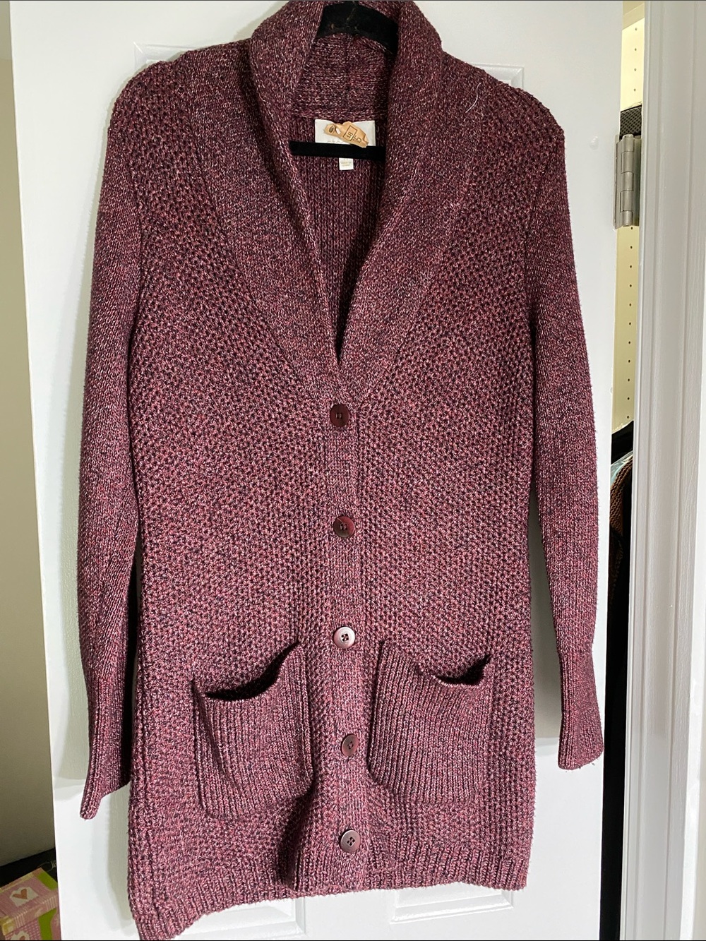 Etcetera Maroon Shawl-Collar Button Cardigan